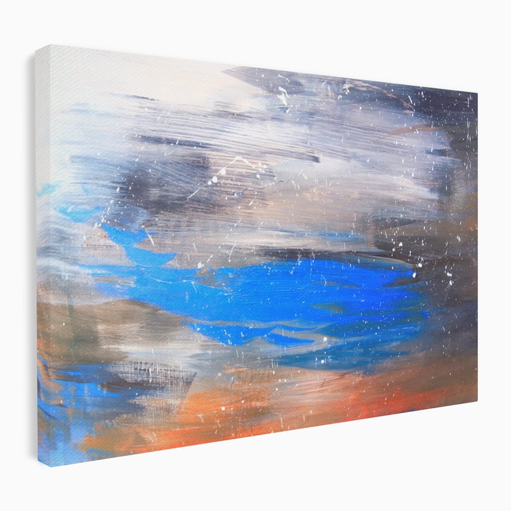 Tablou canvas cu pictura abstracta cu pete albastre, fara rama, pe sasiu de lemn